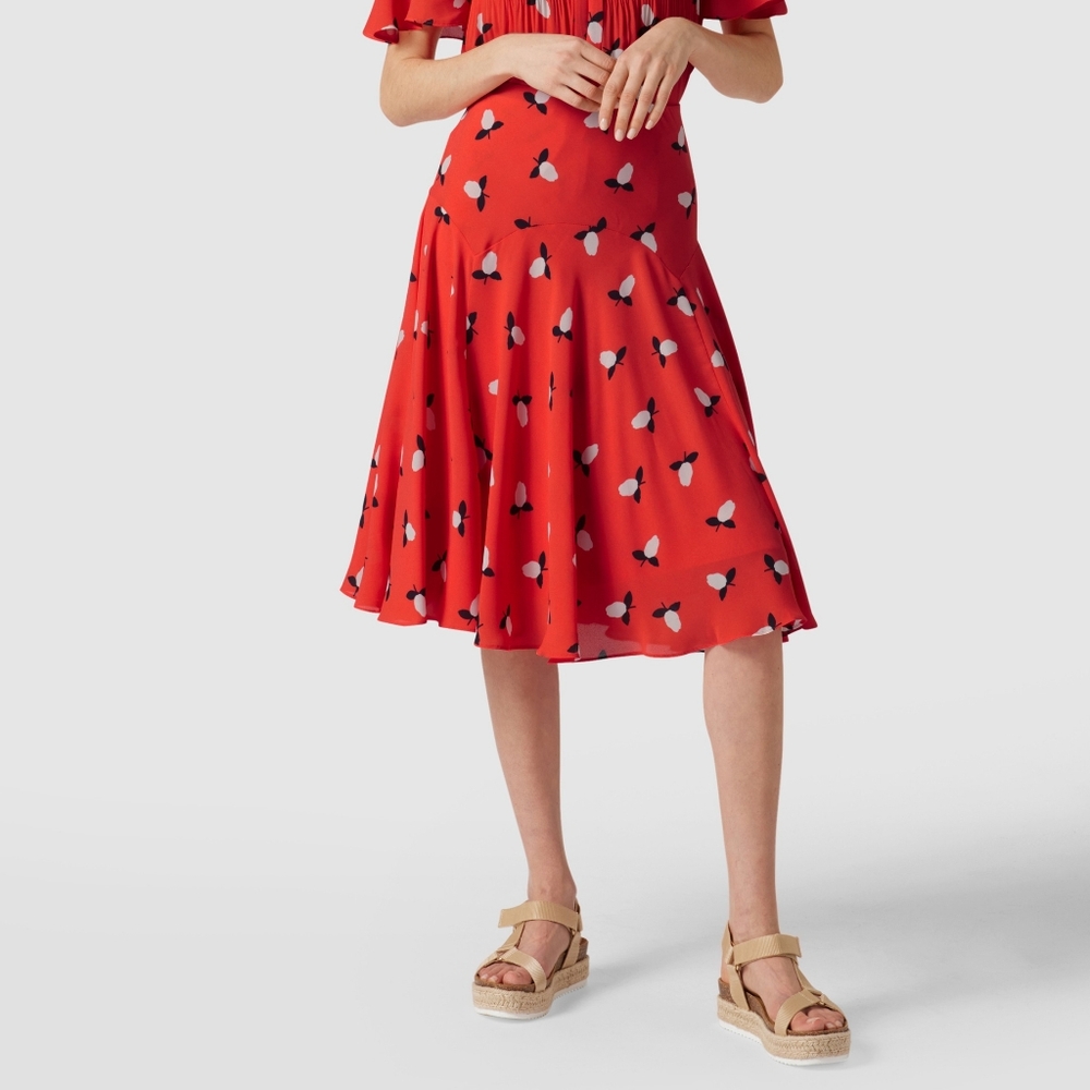 NWT Lauren Ralph Lauren Light Red Poppy Floral Georgette A-Line Midi Skirt 2 - Picture 5 of 8